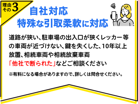 自社対応　特殊な引取柔軟に対応